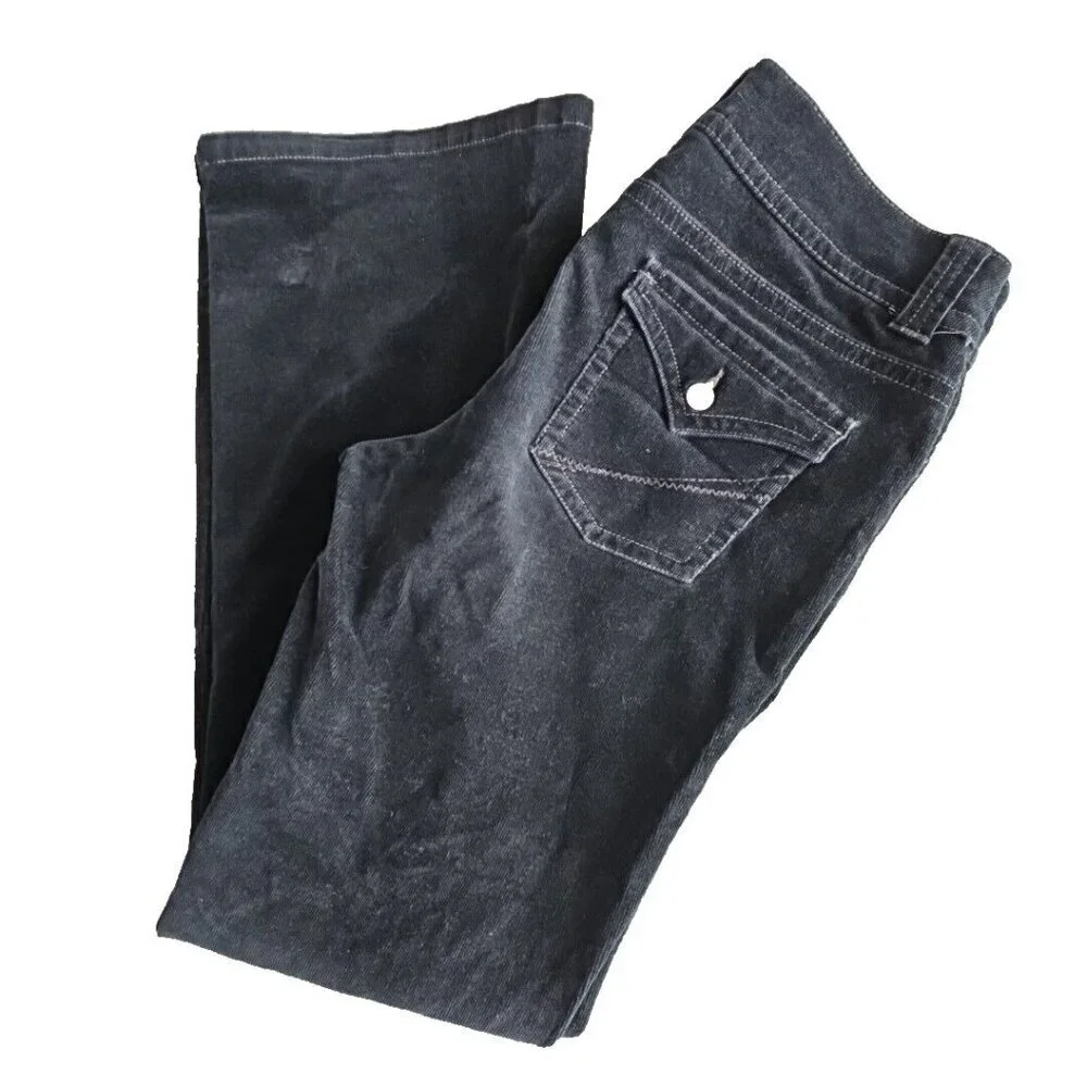 Sonoma Corduroy Pants Women's 10 Average (34x32) Black Boot Cut Brown Flap‎ Pkt